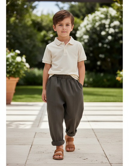 Pantalon En Lin Kaki Ample Décontracté Enfant Garçon