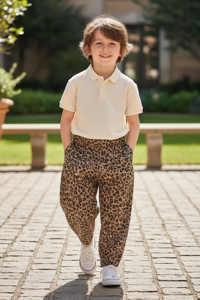 Pantalon En Lin Léopard Ample Décontracté Enfant - Imprimé