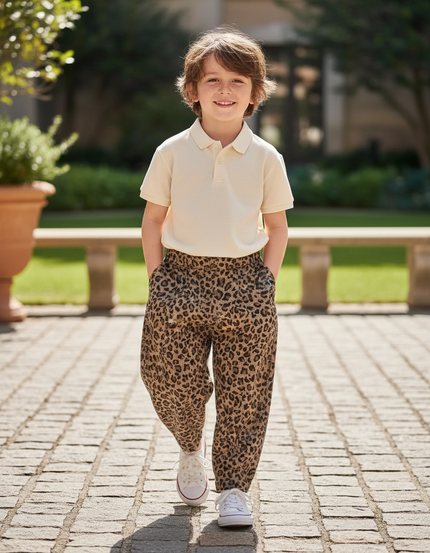 Pantalon En Lin Léopard Ample Décontracté Enfant - Imprimé