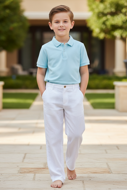 Pantalon En Lin Blanc Décontracté Garçon Léger
