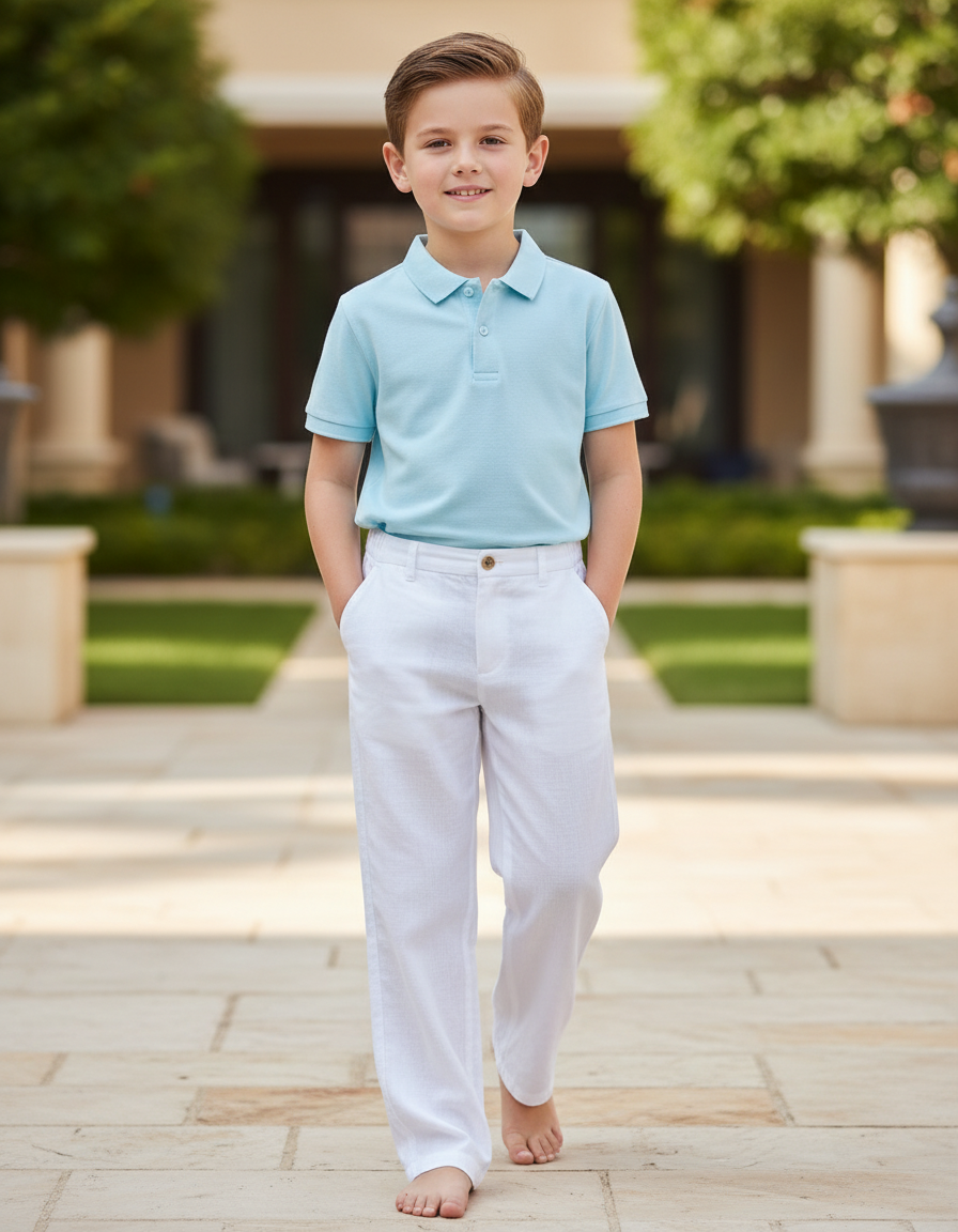 Pantalon En Lin Blanc Décontracté Garçon Léger