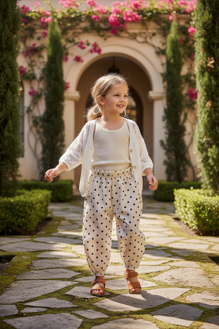 Pantalon En Lin Ample Beige À Pois Enfants