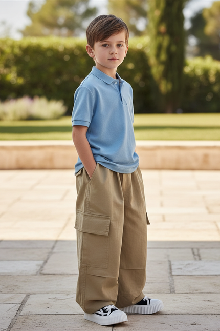 Pantalon En Lin Cargo Ample Kaki Garçon Décontracté