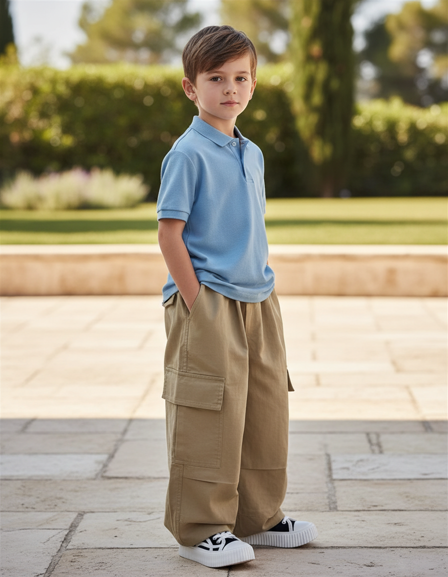 Pantalon En Lin Cargo Ample Kaki Garçon Décontracté