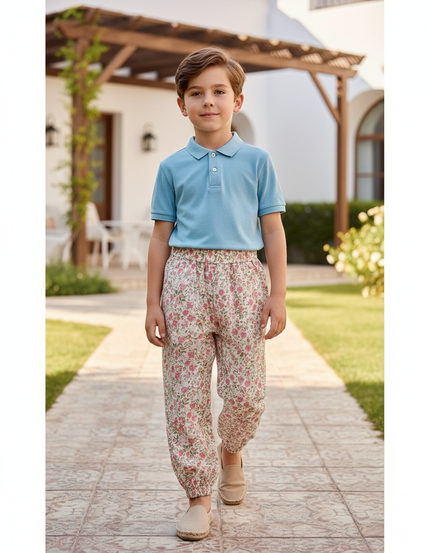 Pantalon En Lin Floral Rose Ample Enfant