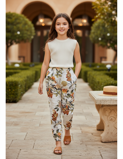 Pantalon En Lin Fleuri Ample Décontracté Estival - Imprimé