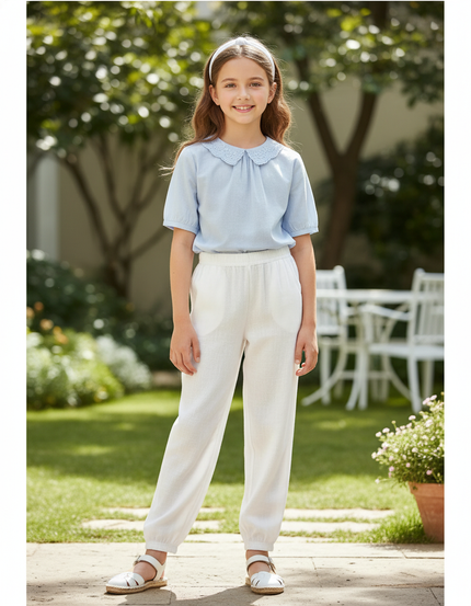 Pantalon En Lin Blanc Ample Décontracté Léger Fille