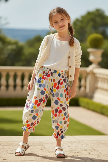 Pantalon En Lin Enfant Ample Imprimé Coloré Estival - Multicolore