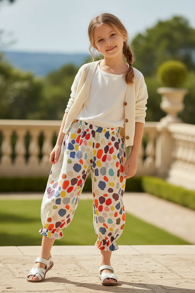 Pantalon En Lin Enfant Ample Imprimé Coloré Estival - Multicolore