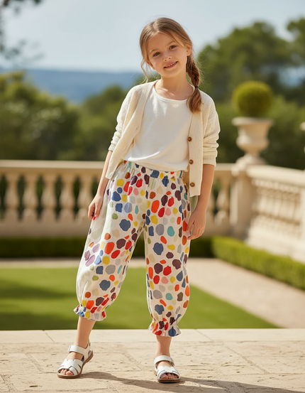 Pantalon En Lin Enfant Ample Imprimé Coloré Estival - Multicolore