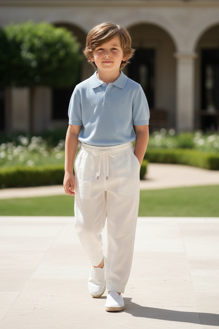 Pantalon En Lin Blanc Cordon Ample Enfant Décontracté Léger