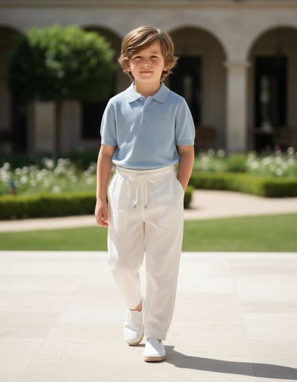 Pantalon En Lin Blanc Cordon Ample Enfant Décontracté Léger