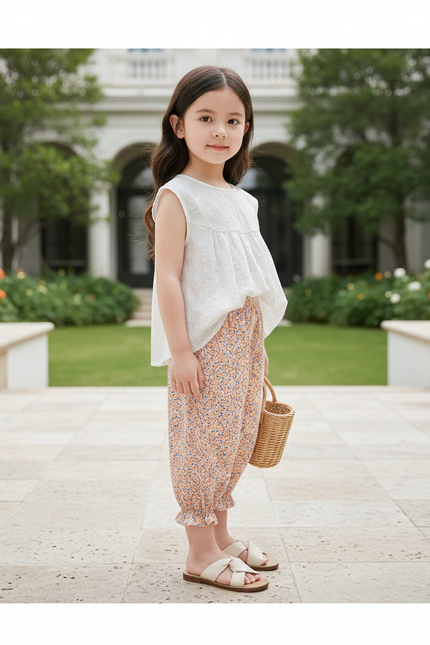 Pantalon En Lin Fleuri Ample Fille Estival - Multicolore