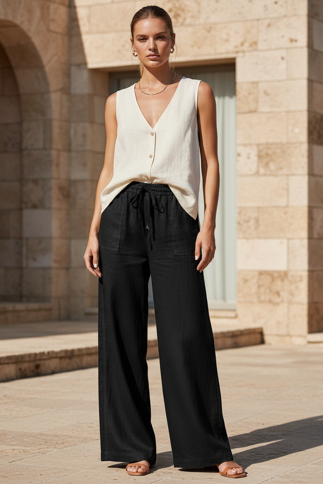 Ensemble Tunique Pantalon Lin Femme - Noir
