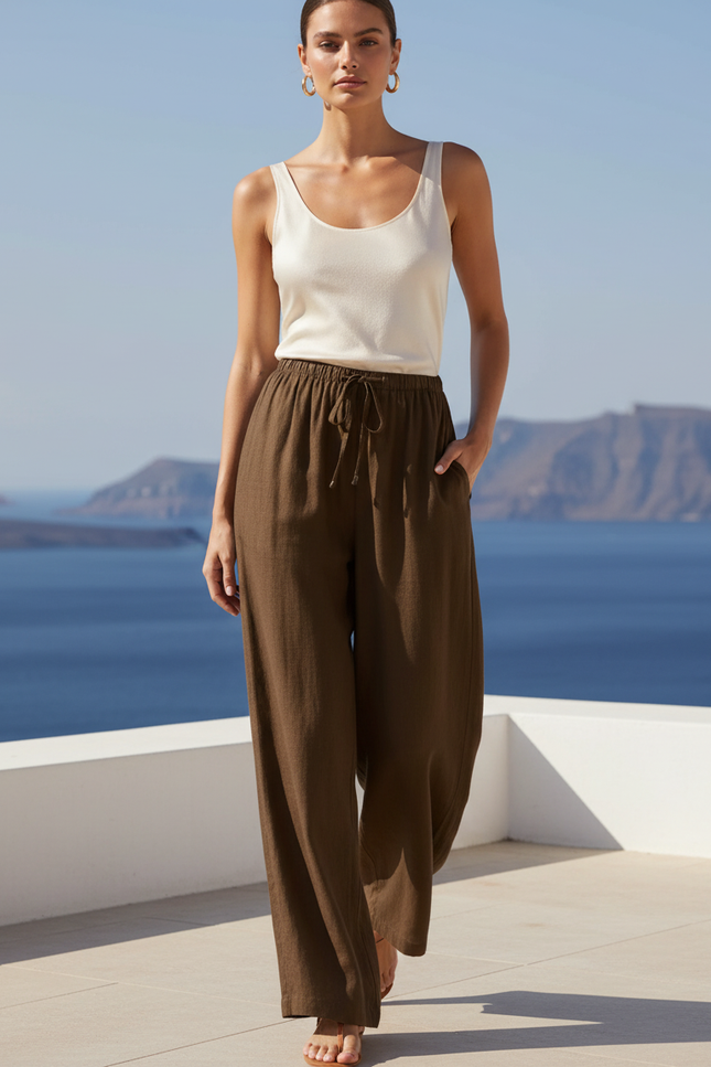 Pantalon Lin Chocolat Femme - Kaki