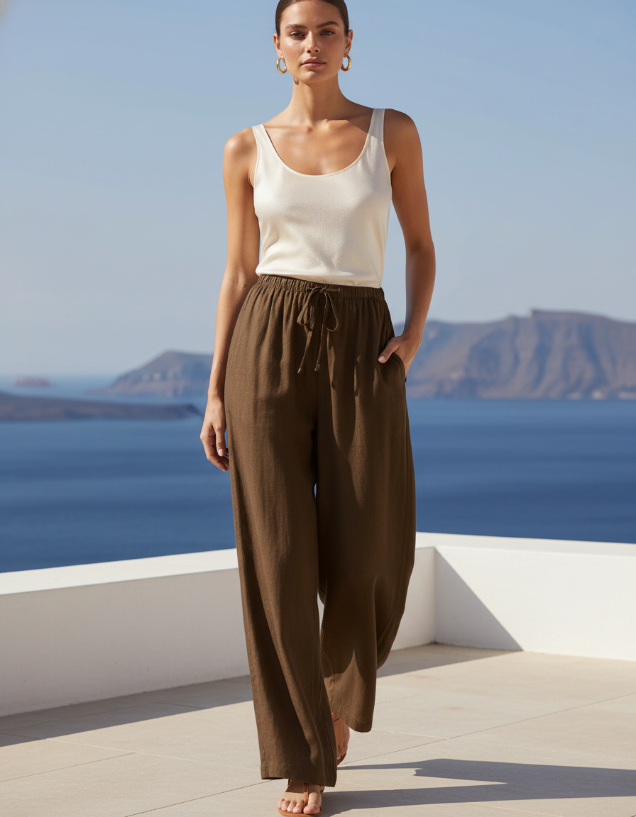 Pantalon Lin Chocolat Femme - Kaki