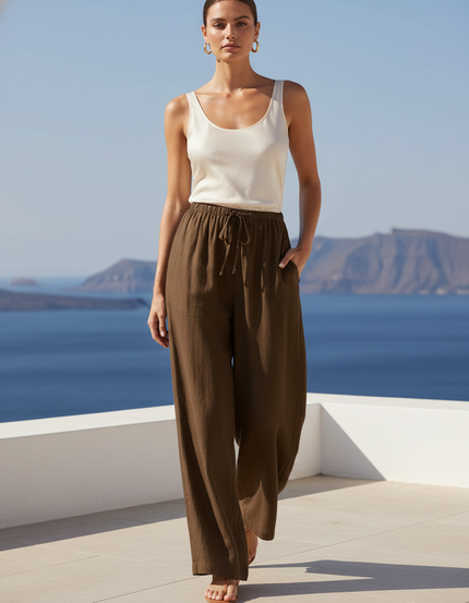 Pantalon Lin Chocolat Femme - Kaki