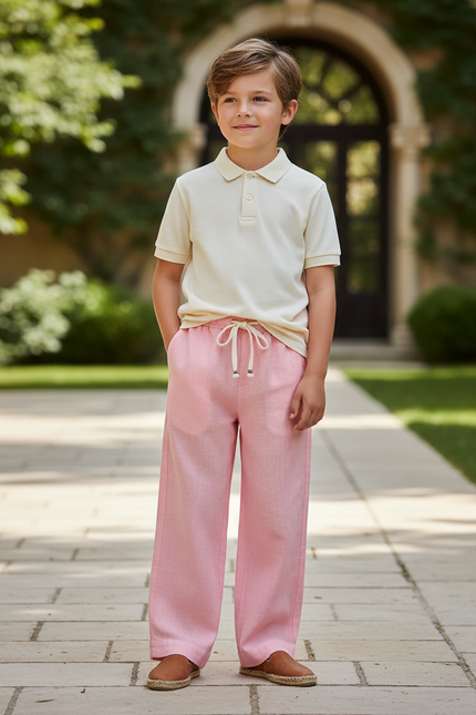 Pantalon En Lin Rose Ample Enfant Cordon Léger