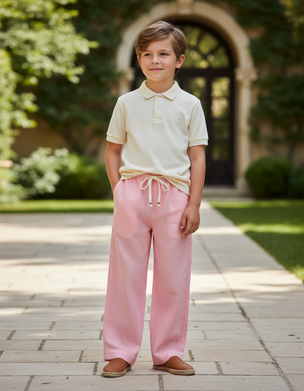 Pantalon En Lin Rose Ample Enfant Cordon Léger