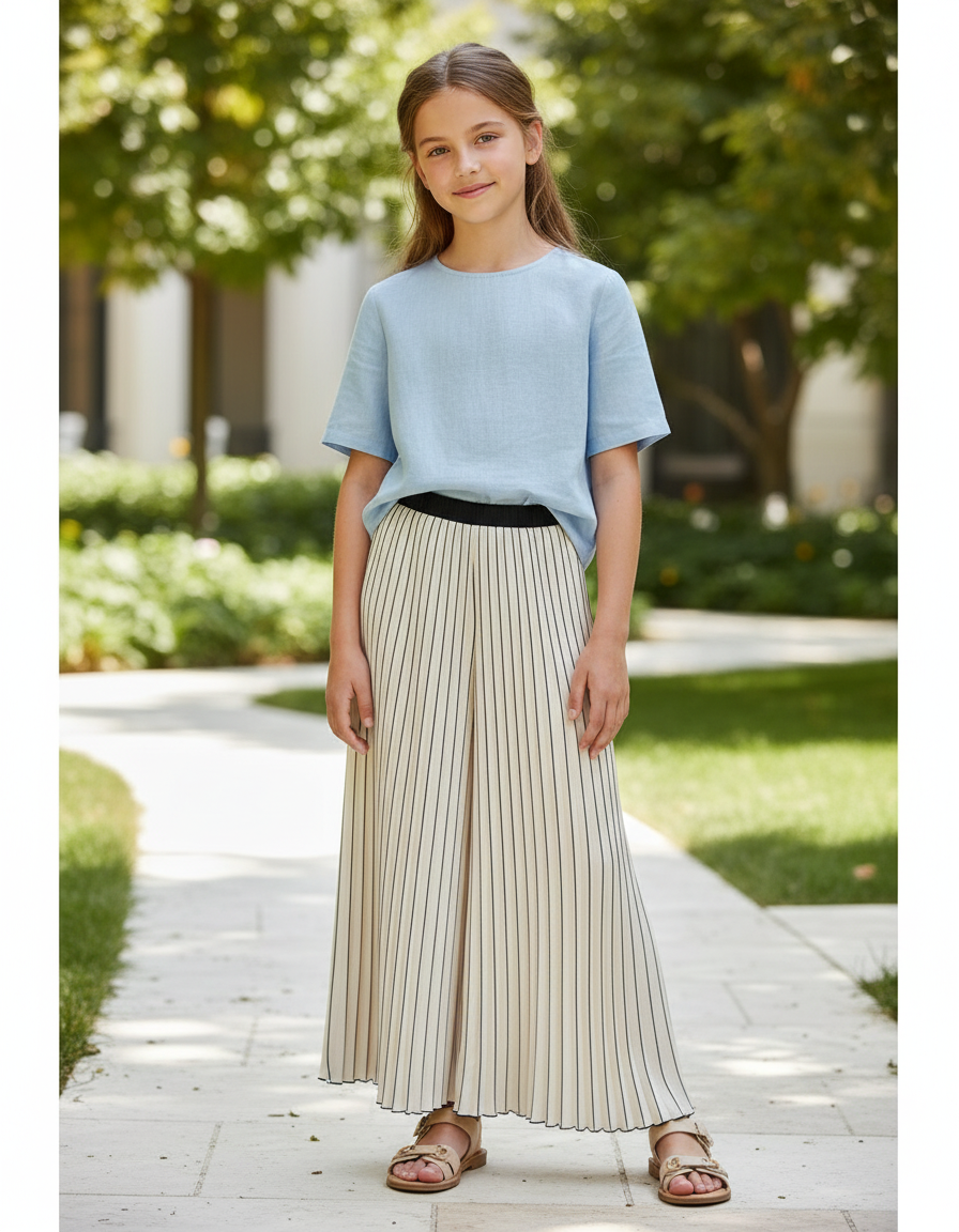 Pantalon En Lin Plissé Rayé Ample Drapé Élégant - Beige