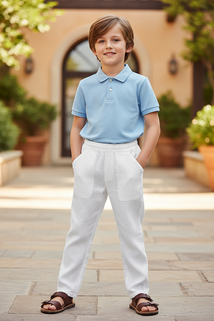Pantalon En Lin Blanc Coupe Droite Décontracté Enfant Garçon
