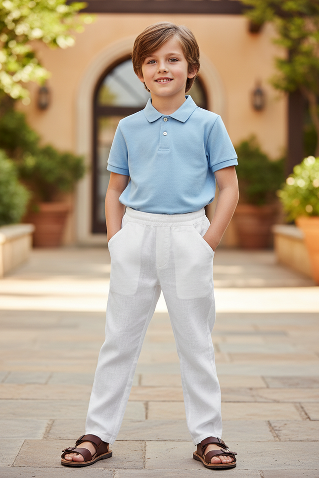 Pantalon En Lin Blanc Coupe Droite Décontracté Enfant Garçon