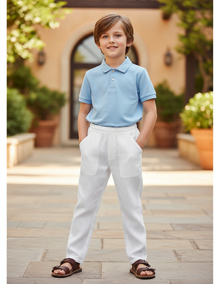 Pantalon En Lin Blanc Coupe Droite Décontracté Enfant Garçon