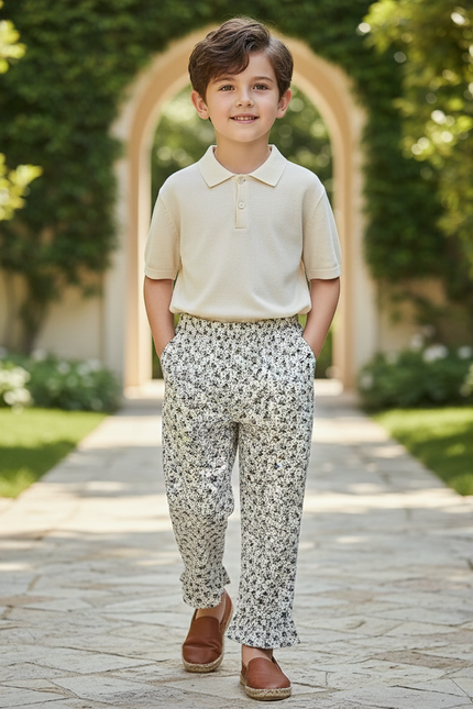 Pantalon En Lin Imprimé Floral Ample Décontracté Enfant