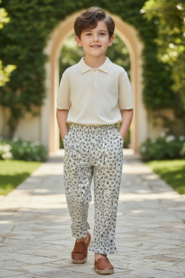 Pantalon En Lin Imprimé Floral Ample Décontracté Enfant