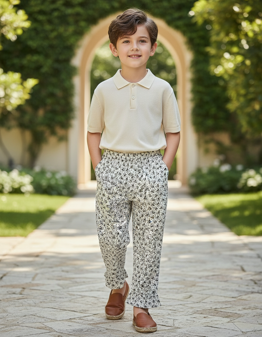 Pantalon En Lin Imprimé Floral Ample Décontracté Enfant