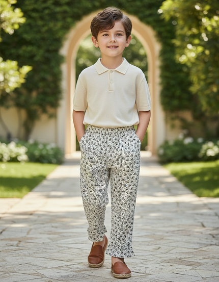Pantalon En Lin Imprimé Floral Ample Décontracté Enfant