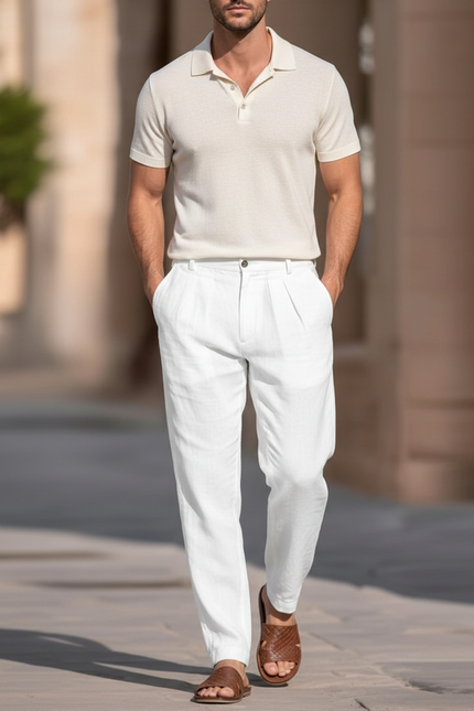 Pantalon En Lin Blanc Plissé Décontracté Homme