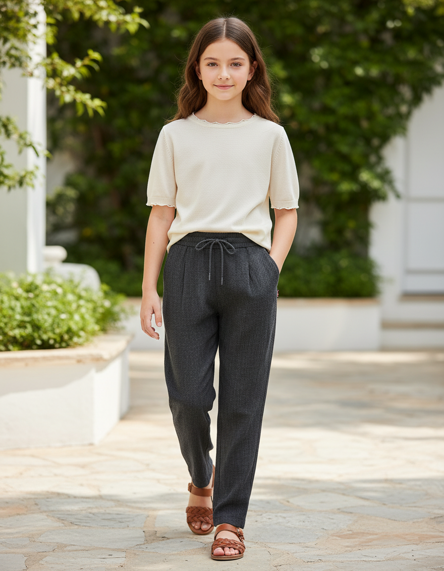Pantalon En Lin Gris Plissé Ample Enfant Léger