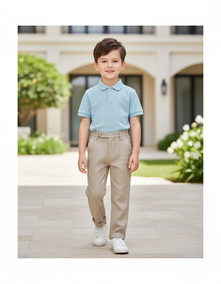 Pantalon En Lin Rayé Beige Élégant Garçon