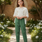Pantalon En Lin Vert Fille Ample Décontracté Fluide
