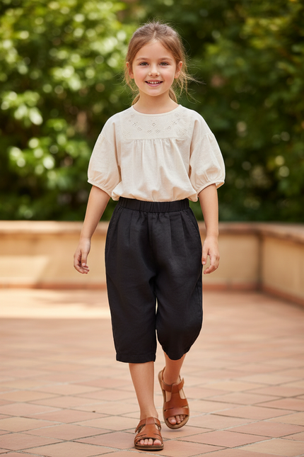 Pantalon En Lin Petite Taille - Noir