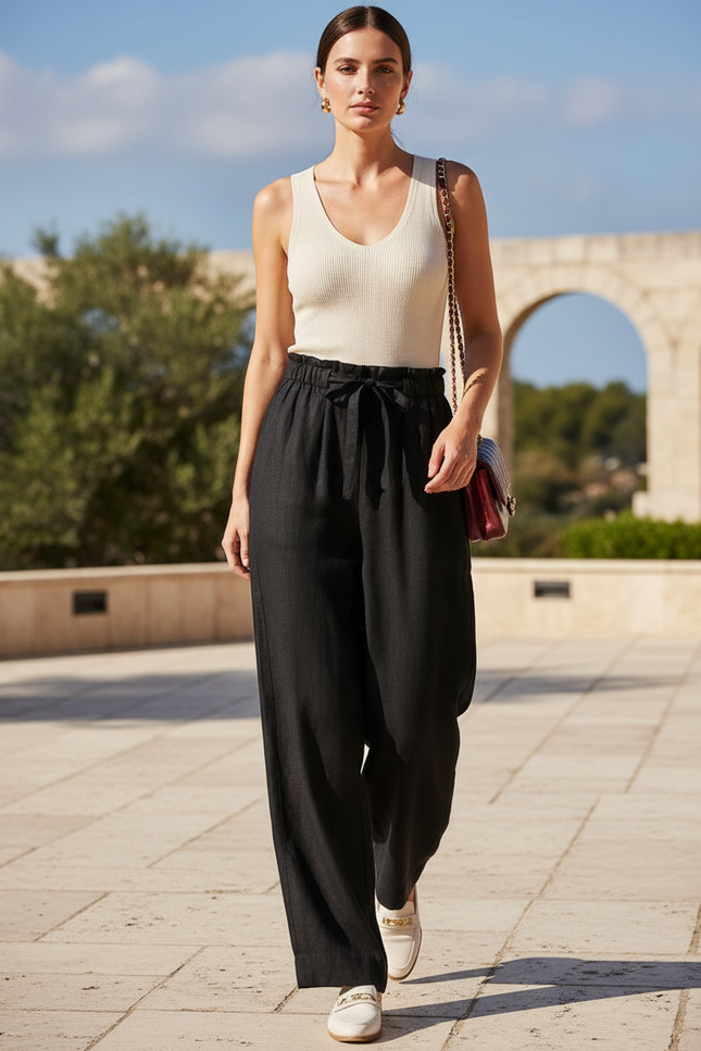Pantalon Lin Habillé Femme - Noir