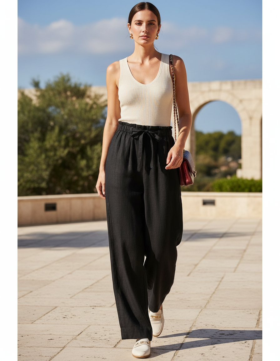 Pantalon Lin Habillé Femme - Noir