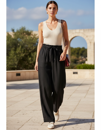 Pantalon Lin Habillé Femme - Noir