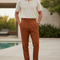 Pantalon En Lin Marron Plissé Droit Casual Homme