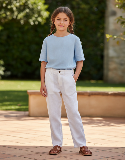 Pantalon En Lin Blanc Droit Enfant Léger Décontracté