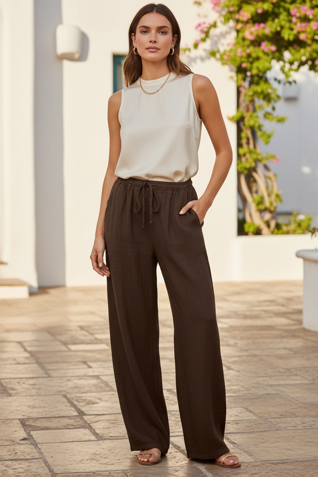 Pantalon Long Lin - Marron