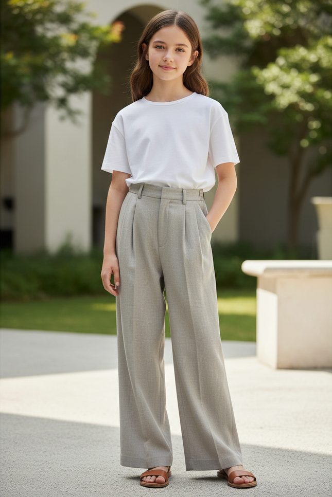 Pantalon En Lin Gris Ample Droit Élégant Décontracté