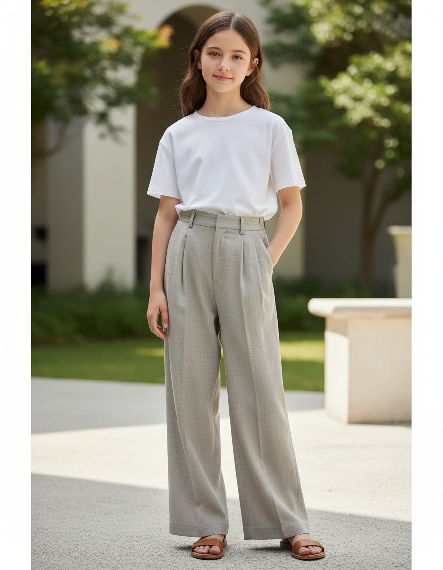 Pantalon En Lin Gris Ample Droit Élégant Décontracté