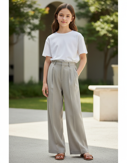 Pantalon En Lin Gris Ample Droit Élégant Décontracté