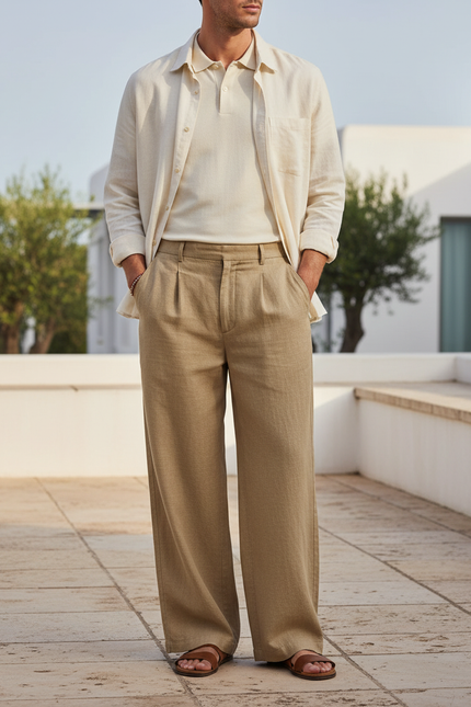 Pantalon Marron Lin Homme - Camel