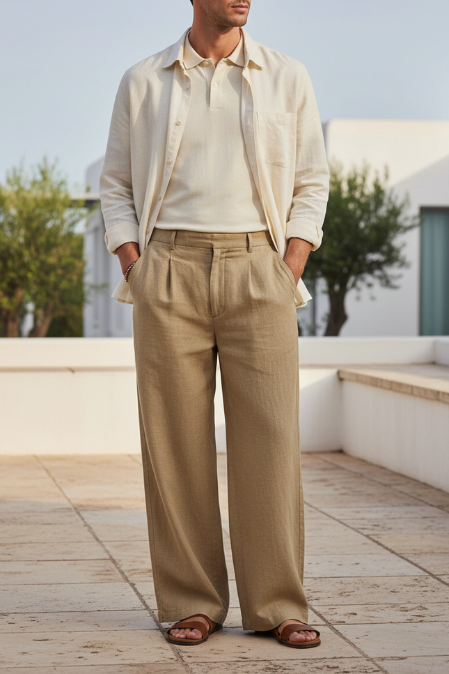Pantalon Marron Lin Homme - Camel
