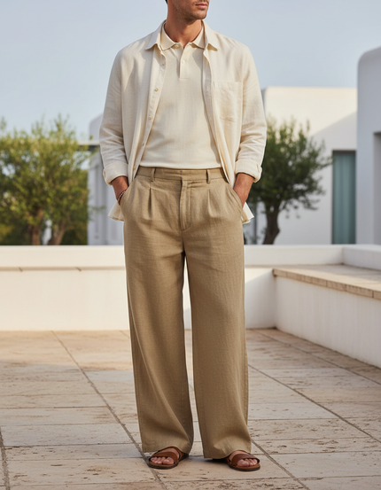 Pantalon Marron Lin Homme - Camel