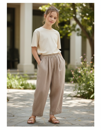 Pantalon En Lin Ample Beige Décontracté Confortable