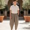 Pantalon En Lin Harem Ample Plissé Marron Enfant